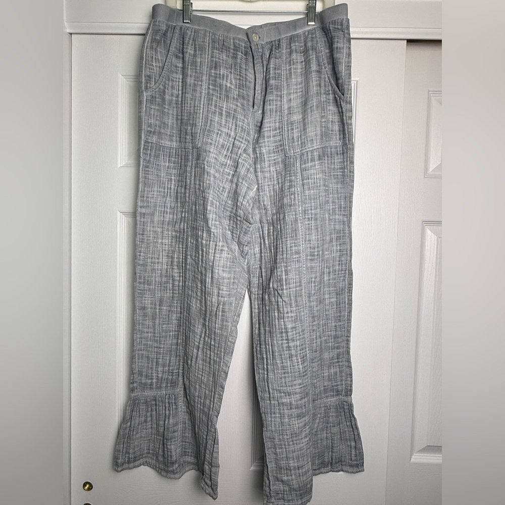 Soft Surroundings Bluish Gray Cotton Wide Leg Pants XL Ruffle Hem